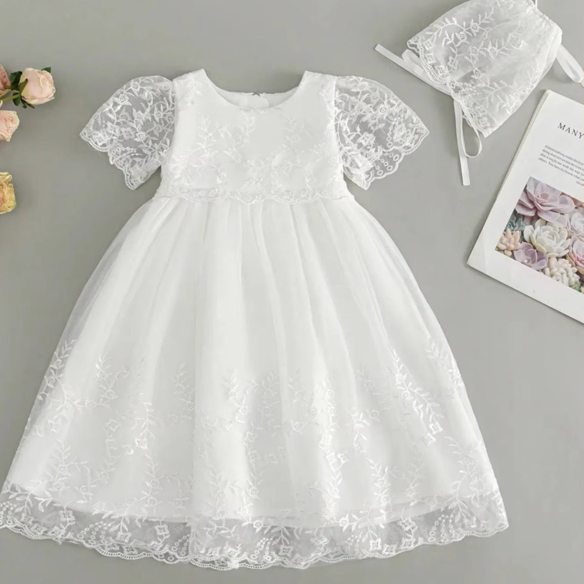 Elegant White Baby Dress for Special Occasions | Christening & Baptism Outfit, comes with free socks