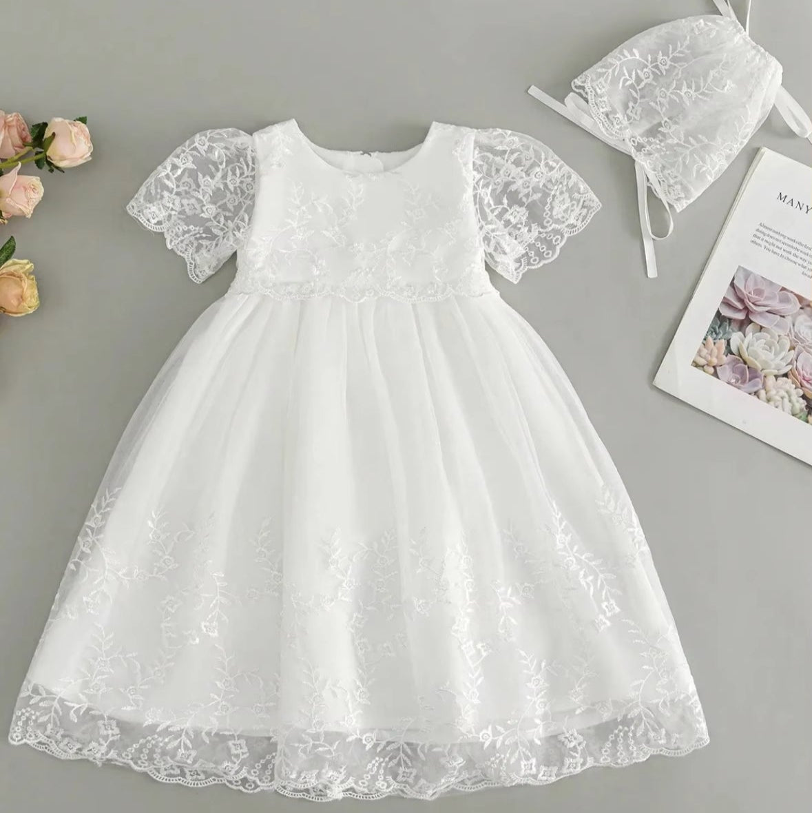 Elegant White Baby Dress for Special Occasions | Christening & Baptism Outfit, comes with free socks