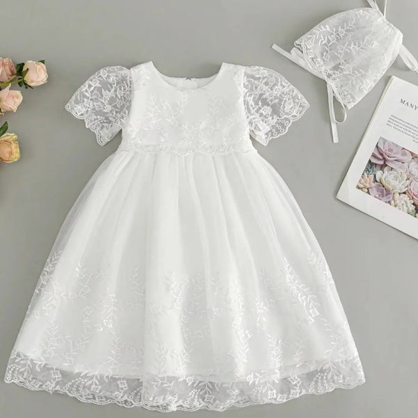Elegant White Baby Dress for Special Occasions | Christening & Baptism Outfit, comes with free socks
