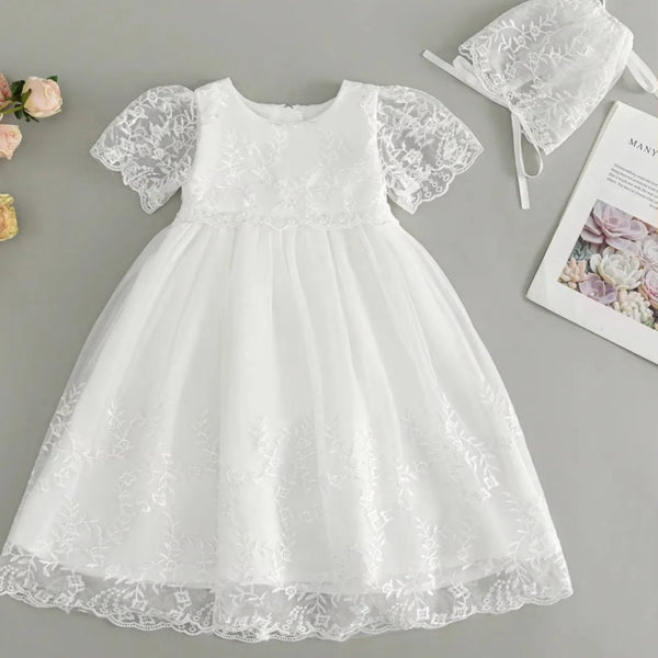Elegant White Baby Dress for Special Occasions | Christening & Baptism Outfit, comes with free socks