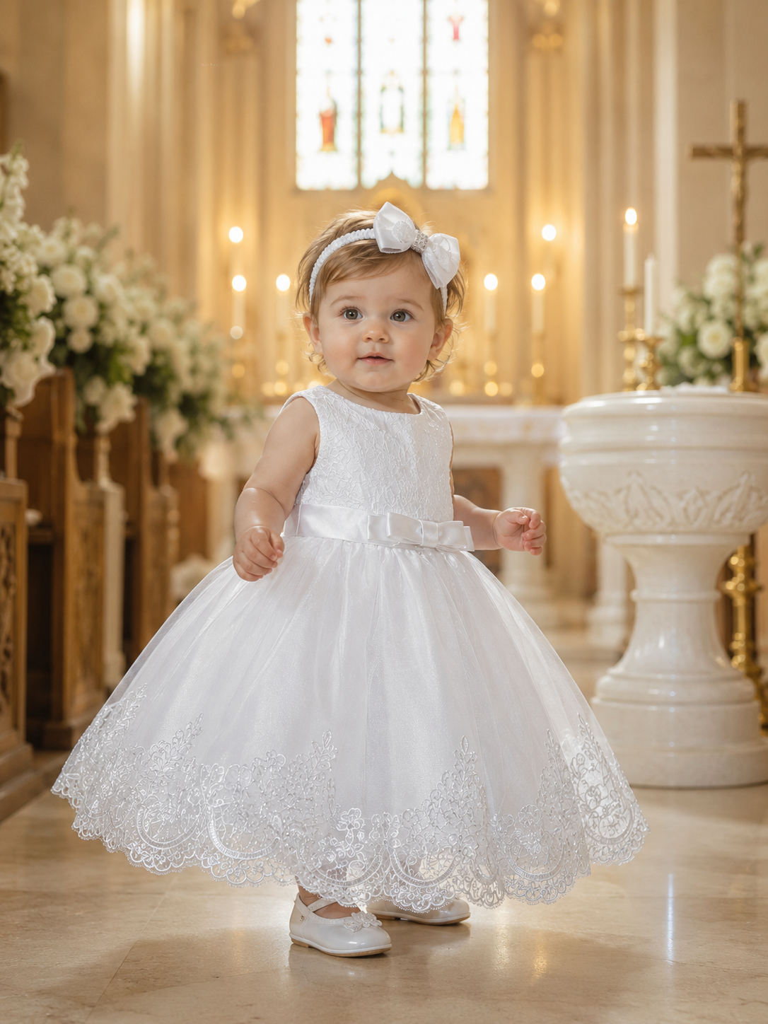 Christening Outfit Baby Girl – Handmade White Lace Baptism Dress with