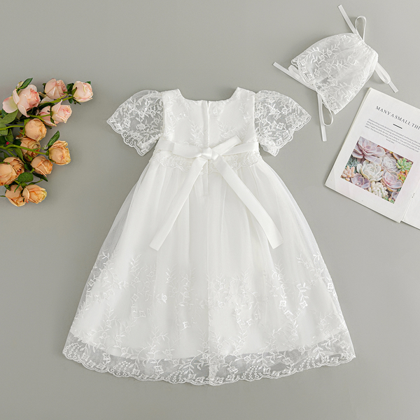 Elegant White Baby Dress for Special Occasions | Christening & Baptism Outfit, comes with free socks