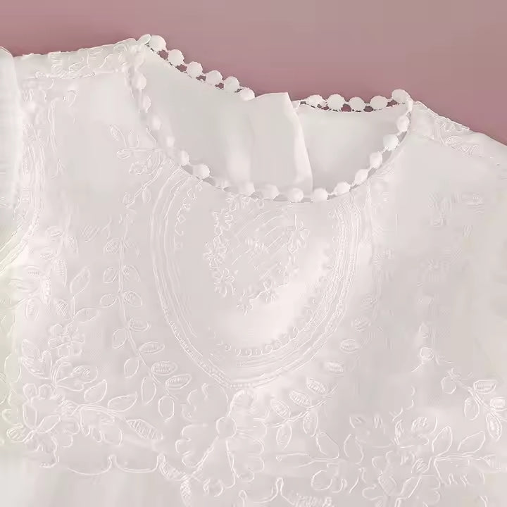 White Lace Baby Girl Christening Dress with Bonnet – Baptism Gown for Newborn & Infant