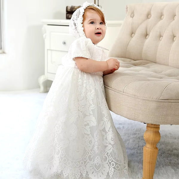 Elegant White Lace Christening Dress