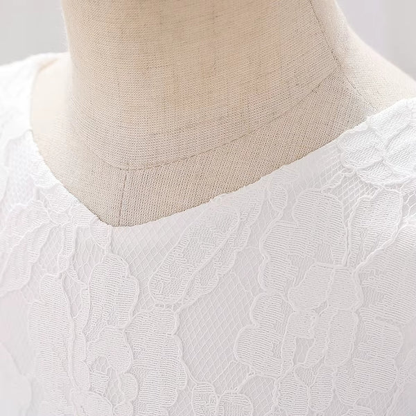 Elegant White Lace Baby Girl Dress with Bow – Infant Christening & Birthday Outfit