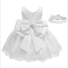 Elegant White Lace Baby Girl Dress with Bow – Infant Christening & Birthday Outfit
