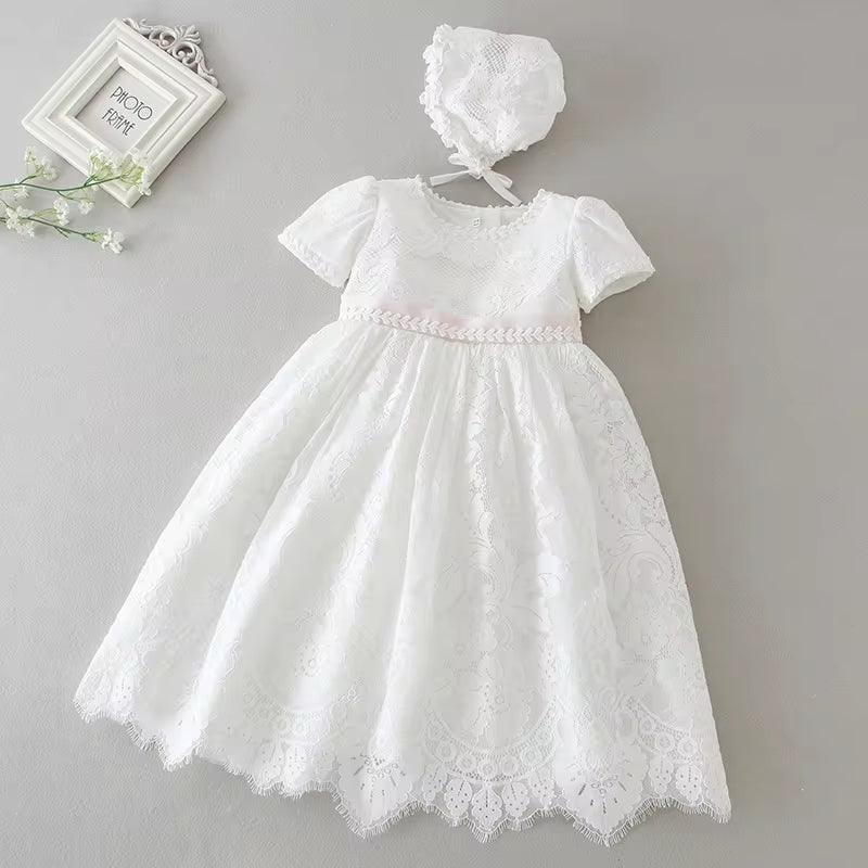 Elegant White Lace Christening Dress