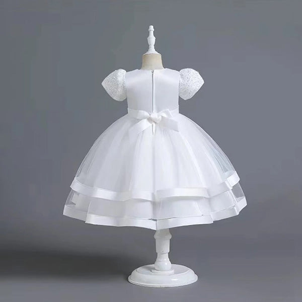 Elegant White & Light Blue Sequin Christening Baptism Dress for Baby Girls – Perfect for Special Occasions