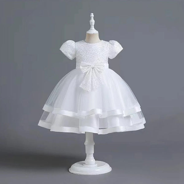 Elegant White & Light Blue Sequin Christening Baptism Dress for Baby Girls – Perfect for Special Occasions