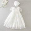 Angelic Christening/Baptism Gown With Removable Lace Overlay & Bonnet For Baby Girl