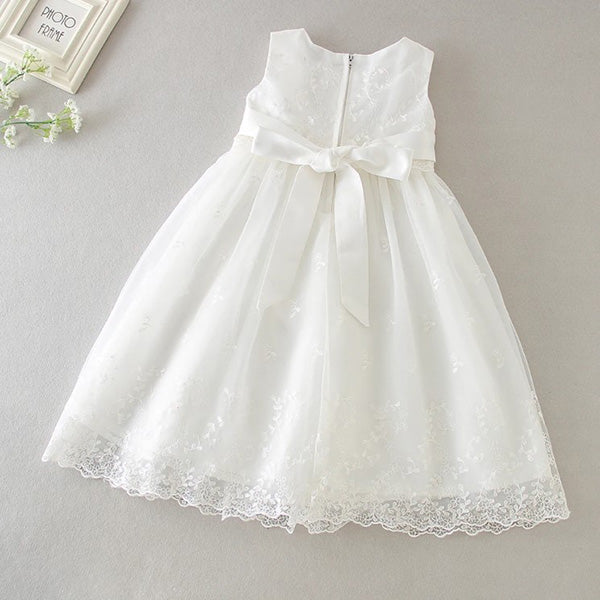 Angelic Christening/Baptism Gown With Removable Lace Overlay & Bonnet For Baby Girl