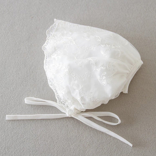 Angelic Christening/Baptism Gown With Removable Lace Overlay & Bonnet For Baby Girl
