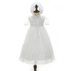 Angelic Christening/Baptism Gown With Removable Lace Overlay & Bonnet For Baby Girl