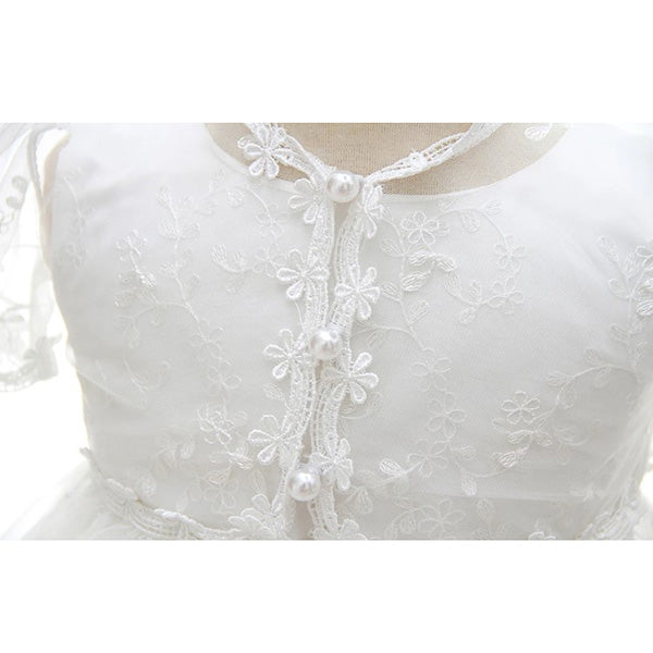 Angelic Christening/Baptism Gown With Removable Lace Overlay & Bonnet For Baby Girl