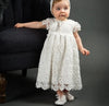 Elegant Lace Heirloom Baptism,flower girl Dress with Satin Bow for Girls