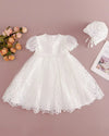 White Lace Baby Girl Christening Dress with Bonnet – Baptism Gown for Newborn & Infant
