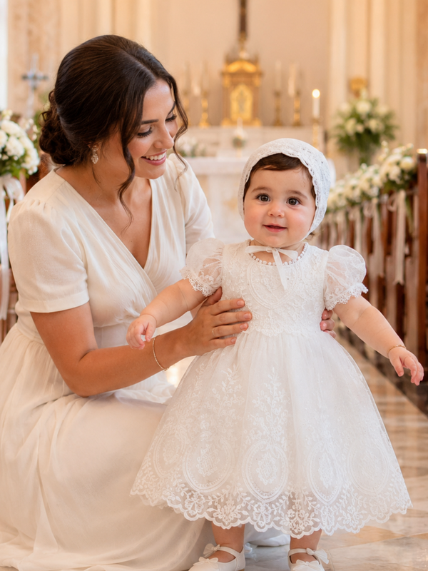 white lace dress for church Church Attire Elegant White Church Suits Chic Women White Pleated Dress Crew Neck Hollow Out Lace