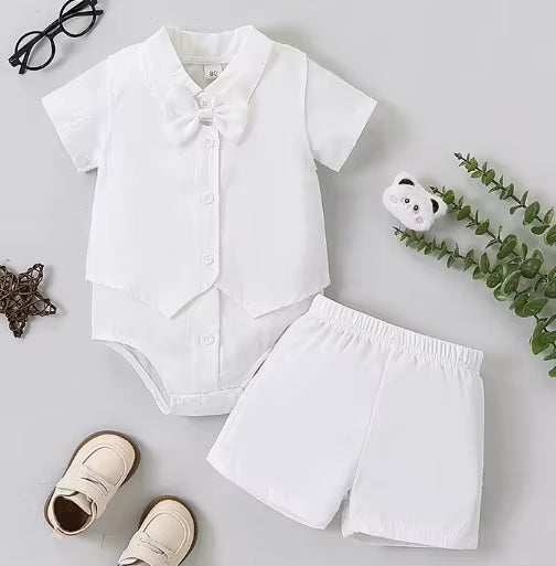 4-Piece Ivory Baby Boy Baptism Outfit – Elegant Christening Suit with Socks for Infants & Toddlers