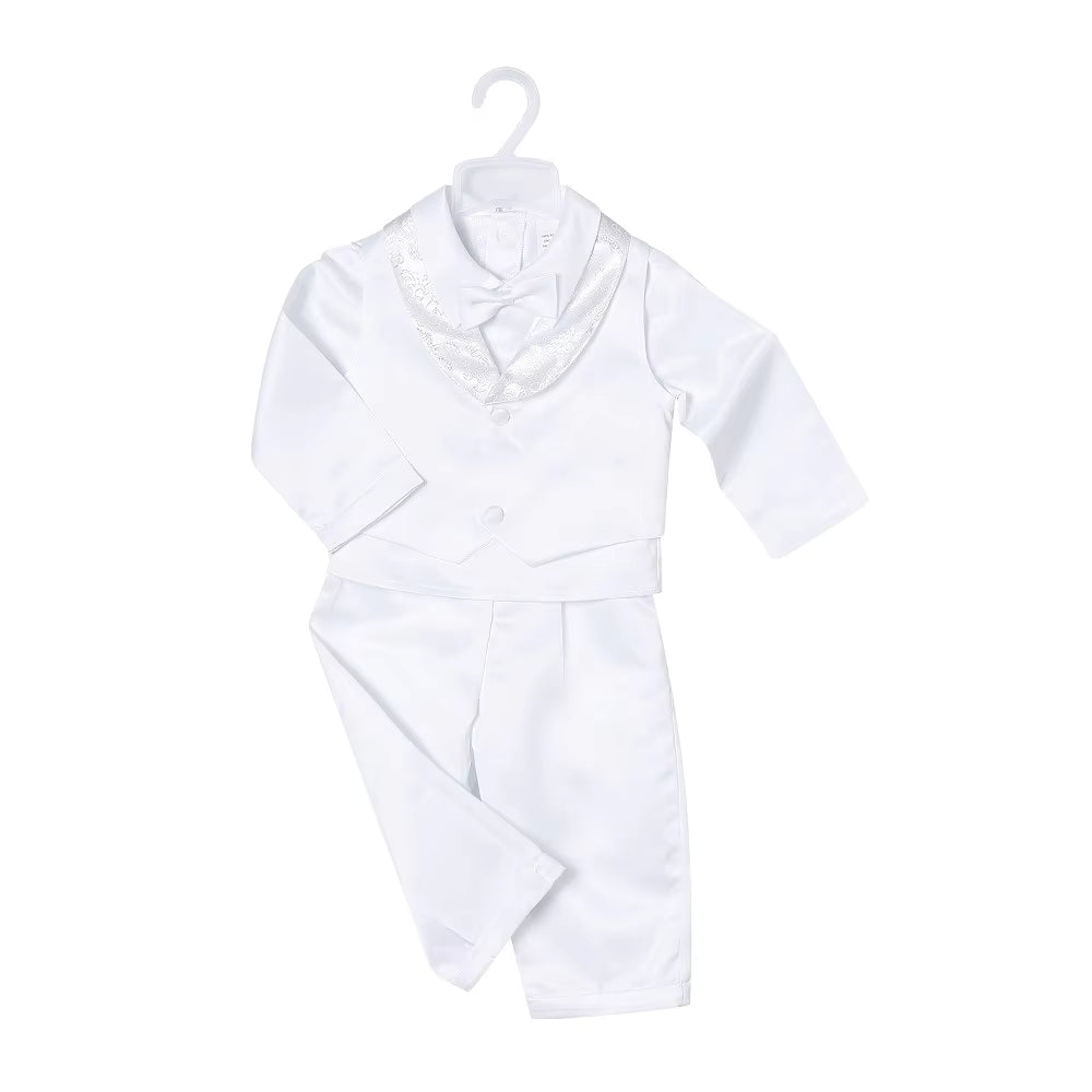Elegant White Baby Tuxedo Suit for Weddings, Christenings & Formal Events .comes with free shoes