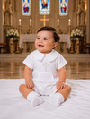 Baby Boy 4‑Piece Christening Outfit – Organic Cotton White Baptism Romper Set with Hat, Bib &Socks