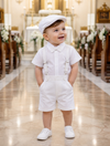 Baby boy Christening Outfit White Baptism Suspender Set Whit Hat