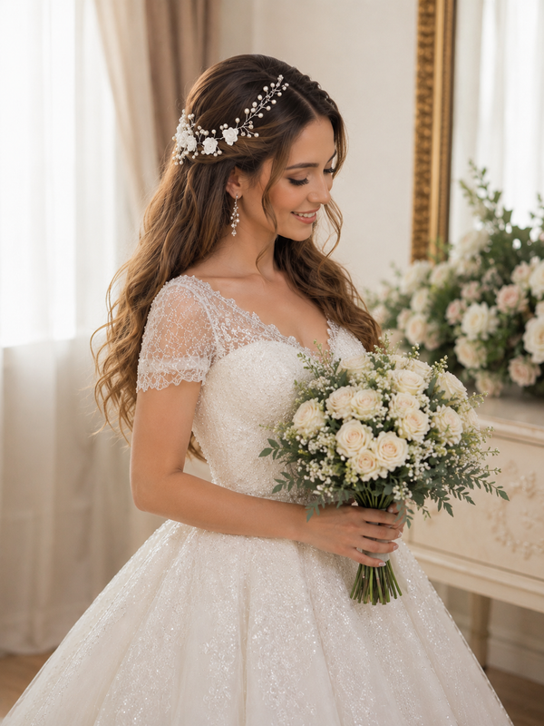 Elegant Pearl & Floral Bridal Headband – Crystal Wedding Hair Vine for Brides & Special Events