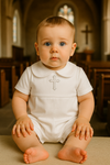 Baby Boy 3‑Piece Christening Outfit – Organic Cotton White Romper, Hat & Bib with Embroidered Cross