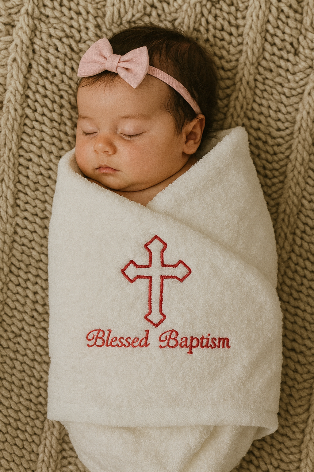 Embroidered Baptism Towel – Custom Cross Design for Baby or Child