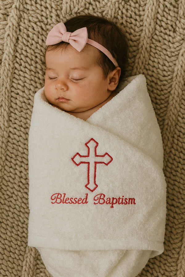 Embroidered Baptism Towel – Custom Cross Design for Baby or Child