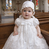 :     Luxury White Baby Girl Baptism Dress with Bonnet – Elegant Lace Christening Gown