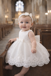 Christening Outfit Baby Girl – Handmade White Lace Baptism Dress with Floral Headband