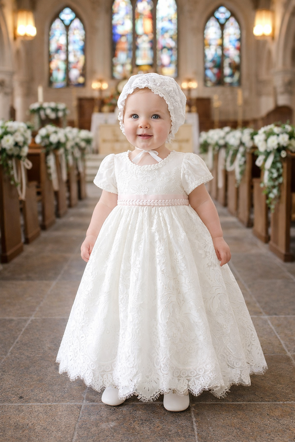 Elegant White Lace Christening Dress