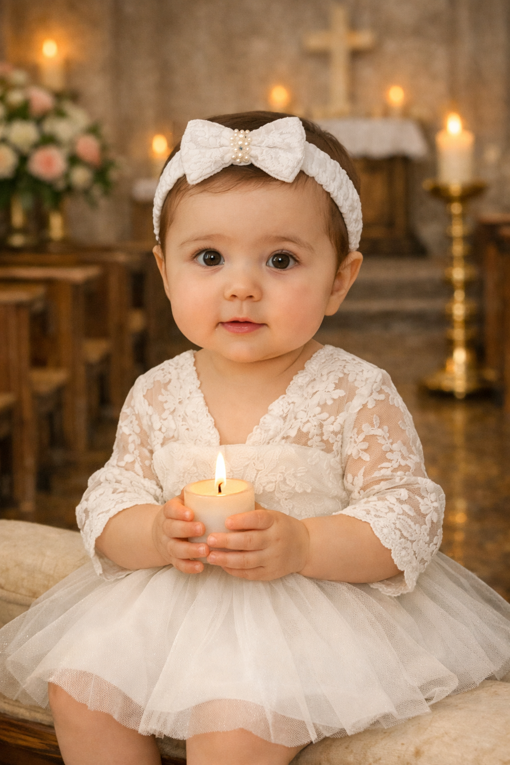 Baby Girl Baptism Dress – White Lace Christening Dress with Bonnet & Free Headband | First Birthday & Dedication Outfit