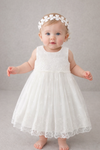 Angelic Christening/Baptism Gown With Removable Lace Overlay & Bonnet and Bow For Baby Girl