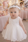 Baby Girl Baptism Dress – White Tulle Christening Gown with Floral Headband | First Birthday Dress