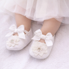 White Baby Girl Baptism Shoes - Lace Christening Shoes with Pearls & Bow