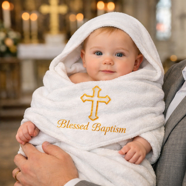 Embroidered Baptism Towel – Custom Cross Design for Baby or Child .Includes a free maching braclet -a beautiful keepsake for your little ones special day .