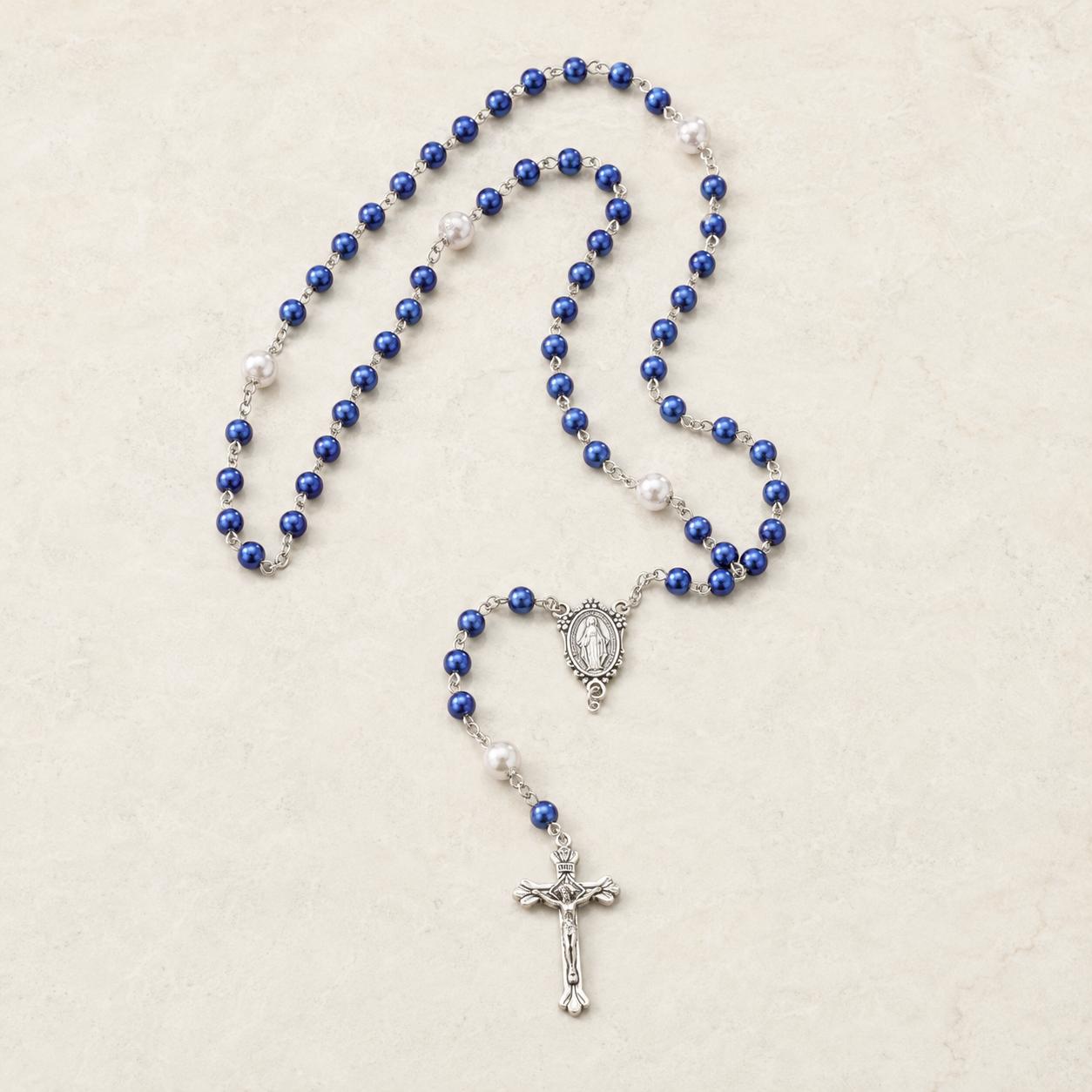 Blue Catholic Rosary for Baptism – Rosary Only or with Virgin Mary Keepsake Box