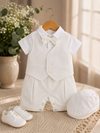 Baby Boy Baptism Outfit | 4-Piece Christening Romper Set with Vest, Hat & FREE Matching Socks | White Formal Outfit for Baptism & Wedding