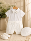 Baby Boy Baptism Outfit | 4-Piece Christening Romper Set with Vest, Hat & FREE Matching Socks | White Formal Outfit for Baptism & Wedding