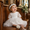 Baby Girl Baptism Dress – White Lace Christening Gown with Headband & Socks