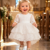 Baby Girl Baptism Dress – White Lace Christening Gown with Headband & Socks