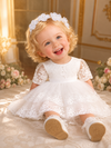 Baby Girl Baptism Dress – White Lace Christening Gown with Headband & Socks