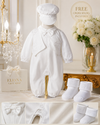 Baby Boy Baptism Outfit with Hat & Free Cross Socks – White Christening Romper Suit for Baptism, Dedication & Special Occasion