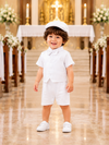 Baby Boy Baptism Outfit | 4-Piece Christening Romper Set with Vest, Hat & FREE Matching Socks | White Formal Outfit for Baptism & Wedding