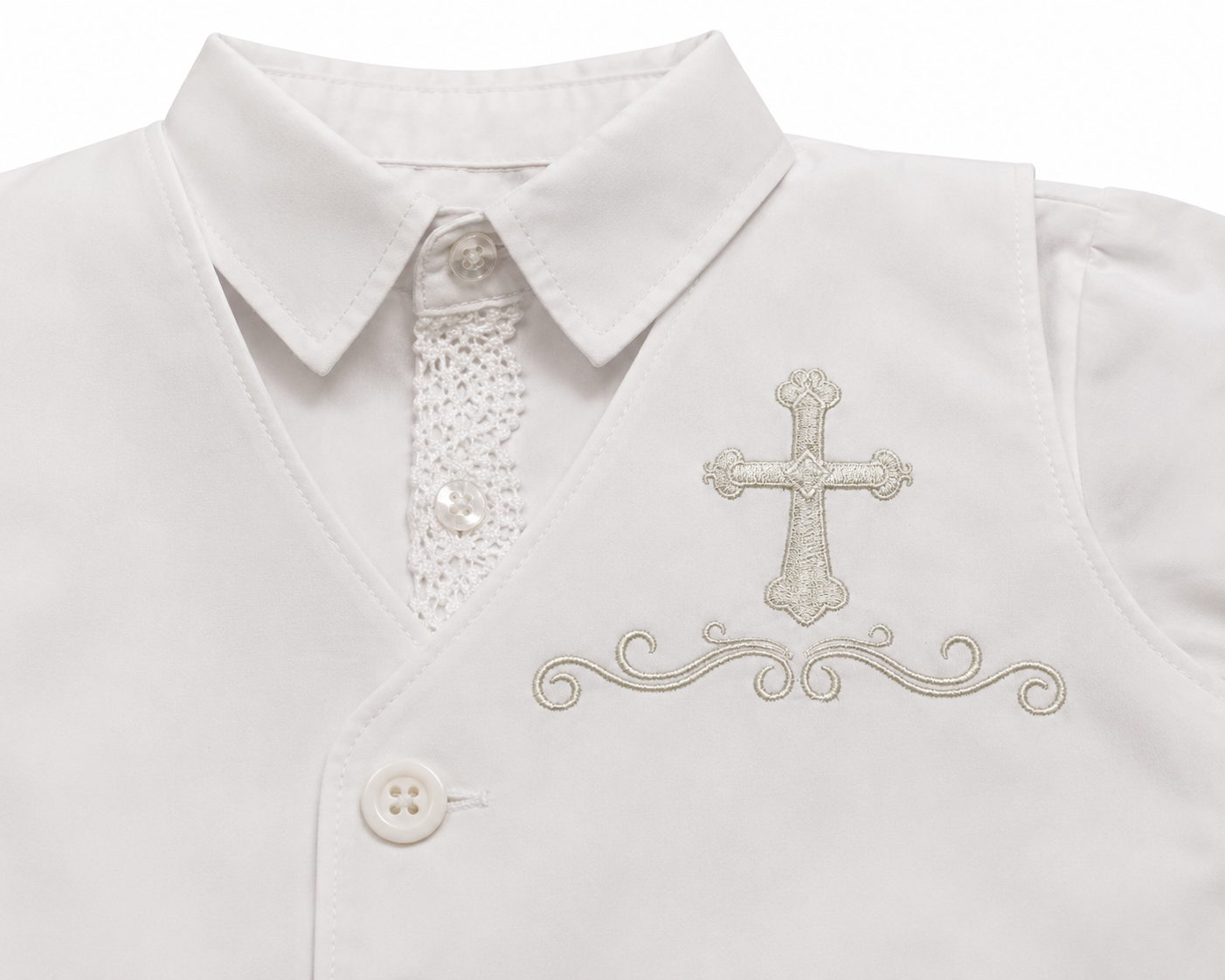 Luxury White Baby Boy Baptism Outfit Set with Shoes, Hat & Embroidered Cross Vest | Elegant Christening Suit