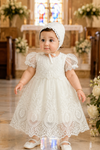 Luxury White Lace Baby Girl Christening Dress with Bonnet – Baptism, Blessing & First Communion Outfit