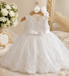 Christening Outfit Baby Girl – Handmade White Lace Baptism Dress with Floral Headband