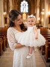 Christening Outfit Baby Girl – Handmade White Lace Baptism Dress with Floral Headband