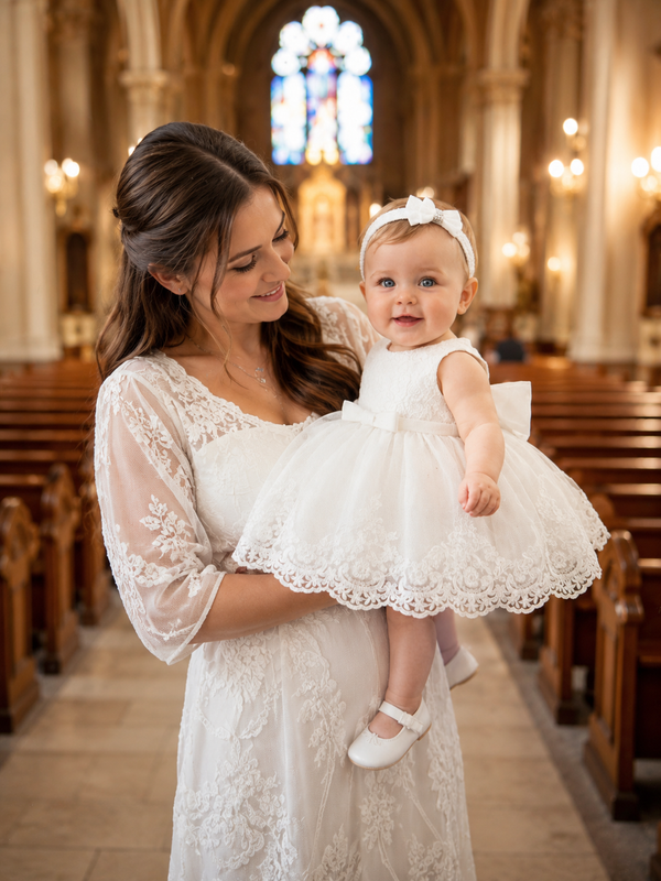 Christening Outfit Baby Girl – Handmade White Lace Baptism Dress with Christening Outfit Baby Girl – Handmade White Lace Baptism Dress with